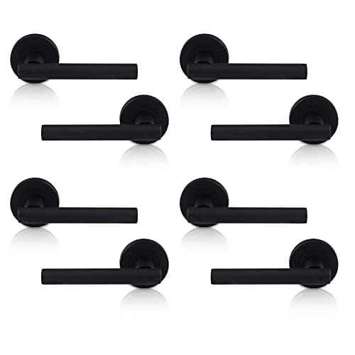 Image of XFORT 4 Pack Matt Black Liberty Lever On Rose Door Handles, T-bar Lever Latch Rose Door Handle, Door Handle Set for Internal Wooden Doors.