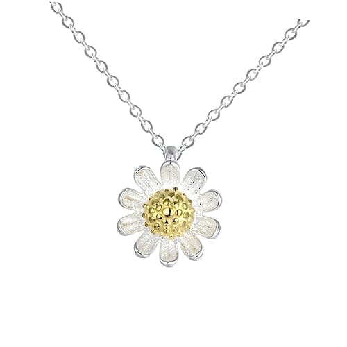 Image of GLSTOY Sterling Silver Daisy Necklace Women’s Pendant Charm Jewelry 925 S925 Solid Chain Stylish Floral Accessory Gift for Daily Wear