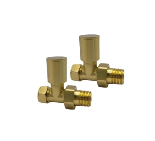Image of Greened House Alton Brushed Brass/Gold Straight Towel Rail Valves 1/2" /15mm Radiator valves