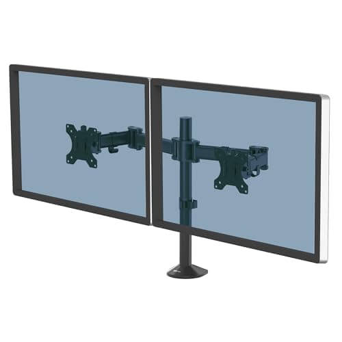 Image of Fellowes Dual Monitor Arm - Reflex Mount for 8KG 30 inch Screens - Ergonomic Adjustable Arm Desk Mount - Tilt 45° Swivel 180° Rotation 360°, VESA 75 x 75/100 x 100 - Black