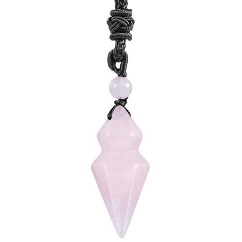 Image of Nupuyai Rose Quartz Crystal Point Pendant Necklace with Adjustable Cord, Protection Amulet Energy Healing Faceted Stone Arrowhead Pendant for Women Men