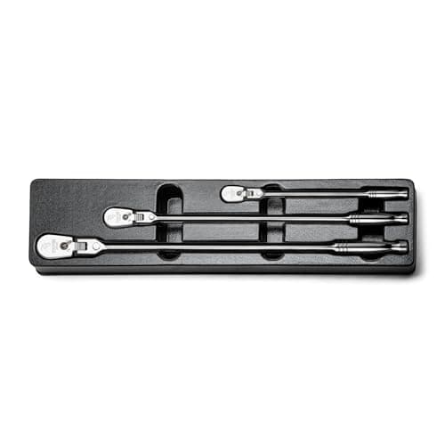 Image of Capri Tools Fine 90-Tooth Locking Flex-Head Ratchet Set, Extra Long Chrome Handle, 1/4, 3/8, 1/2 in. Drive, 3-Piece