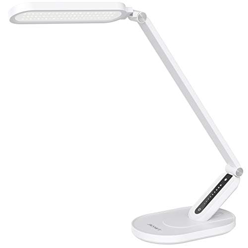 Image of JKSWT LED Desk Lamp, Eye-Caring Table Lamps Natural Light Protects Eyes Dimmable Office Lamp with 5 Color Modes USB Charging Port Touch Control and Memory Function, 10W Reading Lamp,White