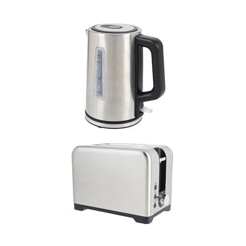 Image of Salter Kettle & Toaster Set – 2-Slice Toaster with 7 Browning Levels, Defrost, Reheat, & Cancel Functions, 1.7 Litre Rapid Boil Kettle with Safety Features, Removable Limescale Filter, Stainless Steel