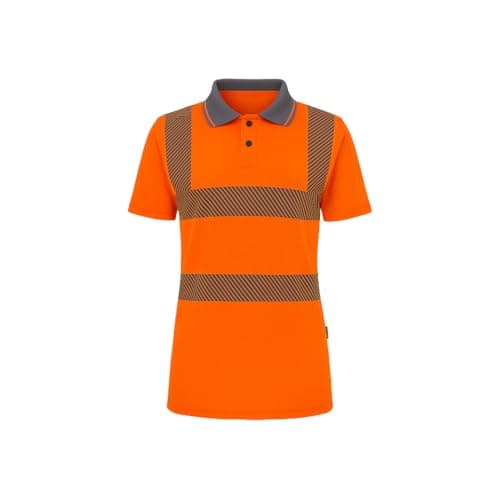Image of Step Ahead Ladies Hi Viz Vis Visibility Polo Shirt Reflective Tape Safety Security Orange and Yellow (as8, Alpha, one_Size, s, Regular, Regular, Orange)