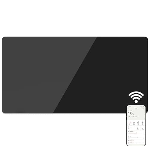Image of Mylek Radiator Glass Panel Heater Black Slimline, Wifi Enabled Smart APP 2000W, Open Window Detection, Wall Mounted Or Free Standing, Low Energy Heaters, Timer, Lot 20, (Black 2KW)