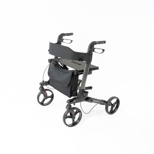 Image of NRS Healthcare Triple Fold Lightweight Aluminium 4 Wheel Rollator Walking Aid with Seat and Bag - Grey
