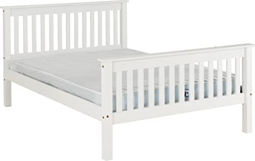 Image of Kelsey Stores Monaco Bed Frame Single Double King 3ft 4ft6 5ft Bed In White Pine Grey High Foot End (4ft6 Double, White)