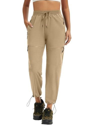 Image of ZENGVEE Women Walking Cargo Trousers with 5 Pockets Lightweight Quick Dry Ladies Hiking Joggers Pants for Athletic Workout Travel Casual Outdoor A-UK-C9320-Khaki-L