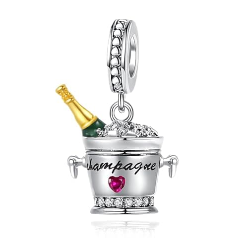 Image of Amuefer Charms for Bracelets Champagne Dangle 925 Sterling Silver Pendant for Necklaces Valentine's Day Birthday Christmas Jewelry Gifts for Women Friends