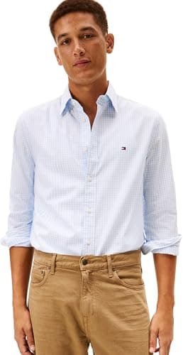 Image of Tommy Hilfiger Men Flex POPLIN Big Gingham RF Shirt MW0MW41713 L/S Shirt, Blue, XL