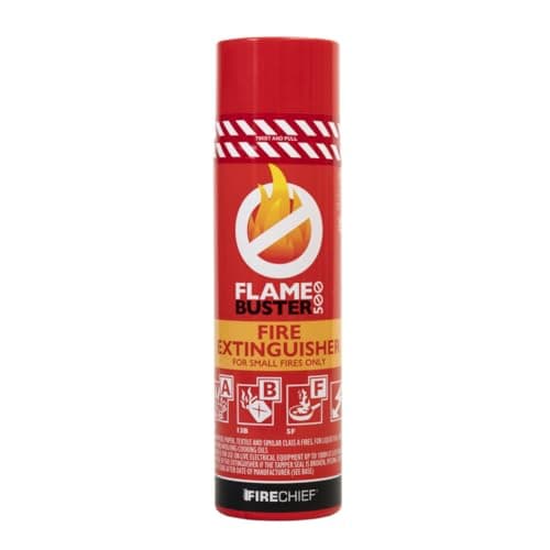 Image of Firechief Flamebuster Multipurpose Fire Extinguisher with UK Kitemark, 500ml - Aerosol Fire Extinguisher Suitable for Class A, B & F Fires - Immediate Use, Non Toxic & Effective for Home