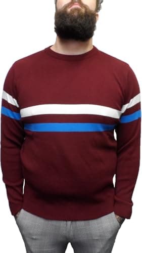 Image of Mazeys Mens Horizontal Stripe Knitted Jumper (UK, Alpha, XXL, Regular, Regular, Port Red)