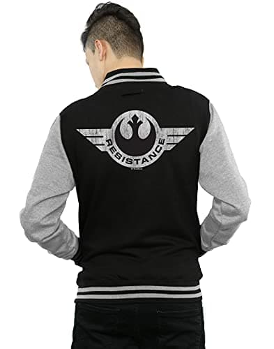 Image of Absolute Cult Star Wars Men's Resistance Wings Varsity Jacket Black/Charcoal XX-Large