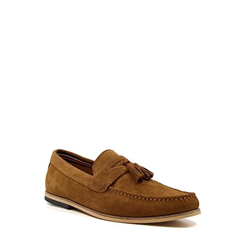 Image of Dune Mens BART Suede Loafers Size UK 11 Bart Tan Flat Heel Suede Loafers