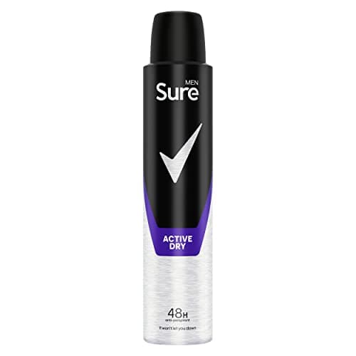 Image of Sure Men Active Dry Deodorant Body Spray Antiperspirant with MotionSense technology for 48 hour protection against sweat and odour 200 ml, Pack of 6