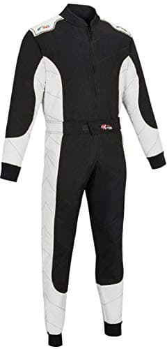 Image of PM Sports Adult Kart Racing Suit Race Rally One Piece Polycotton Karting Suit (Black & White, XS)