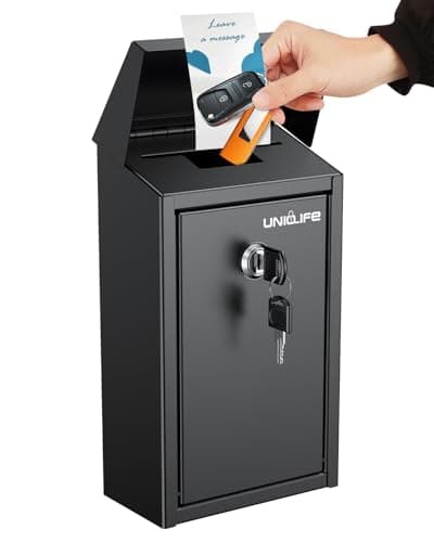 Image of Uniclife Metal Mailbox with Top Slot, Mounted collection Box with Key Lock - Safe Suggestion & Cash Drop Box for Home Office & Business