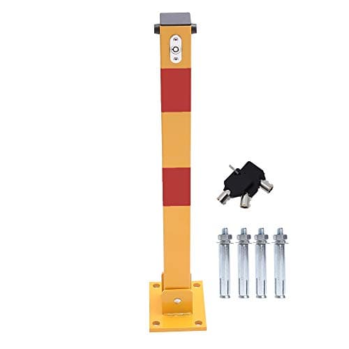 Image of KATSU Car Parking Space Lock Bollard, High Visibility Yellow and Red Lockable Fold Down Car Parking Barrier Post, Private Car Park Driveway Guard Saver Blocker, Upper Lock, 60cm Height 161872