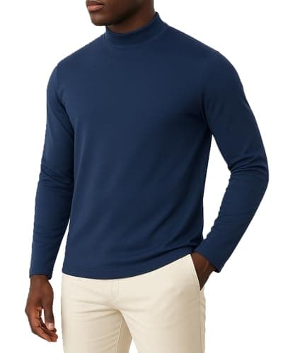Image of MLANM Mens Turtleneck Jumper Long Sleeve Shirt Winter Sweater Solid Color Tops Mens Thermal Baselayer Top - Combed Cotton Sweater, Breathable, Quick Drying & Fitted Sleeves, Navy Blue L