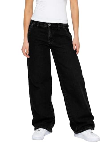 Image of 989Zé ENZO Womens Wide Leg Baggy Jeans Casual Cotton Loose Fit Relaxed Stretch Denim Jean Pants EZL678_Jeans Black 16 S