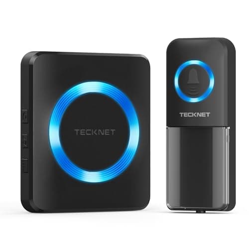 Image of TECKNET Wireless Doorbell, IP65 Waterproof Plug in Doorbell with Battery Operated Push Button, Door Bells Wireless Cordless Door Chime Kit, up to 400m Long Range, 60 Chimes and Blue LED Flash(Black)