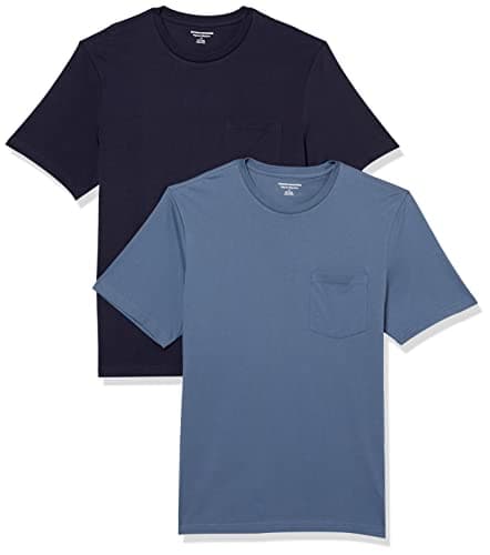 Image of Amazon Essentials Men's Short-Sleeve Crewneck Pocket T-Shirts, Pack of 2, Dark Blue/Navy, L