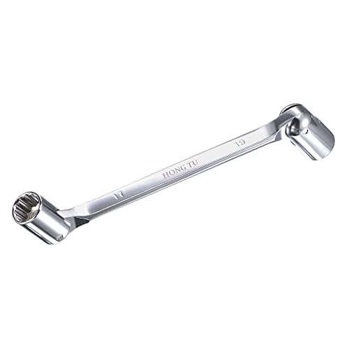 Image of uxcell 12 Point Flexible Head Socket Wrench, 17mm x 19mm Metric Double Swivel Box End, CR-V 180 Degree Rotation for Mechanical Repair