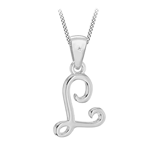 Image of Tuscany Silver Women's Sterling Silver Rhodium Plated Diamond Initial 'L' Pendant on Curb Chain of 46cm/18
