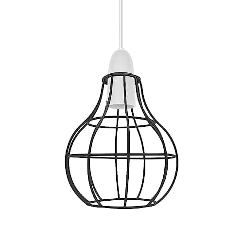 Image of Black Modern Metal Wire Cage Light Shade H 18cm, W16cm Easy Fit Metal Hanging Ceiling Pendant Light Fixtures Chandelier Light Fitting Lamp Cage for Hallway Dining Room Living Room (Black 1)