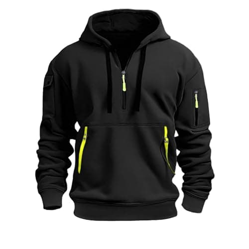 Image of Mens Sweatshirts Men's Spring And Long Sleeved Hoodie Men's Casual Unique Outdoor Design Solid Color Long Sleeved Hoodie (Black, XXL)