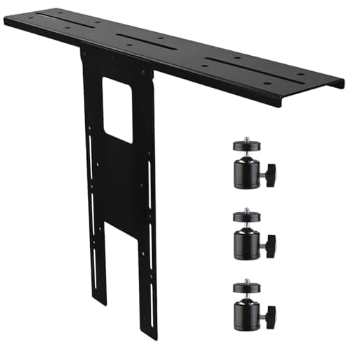 Image of IFCASE Above/Behind Desk Monitor Shelf Mount Holds SLR Camera, Light Webcam, Microphone Fits VESA 75mm 100mm Compatible with Monitor Arm (Black, Shelf with Tripod Head)