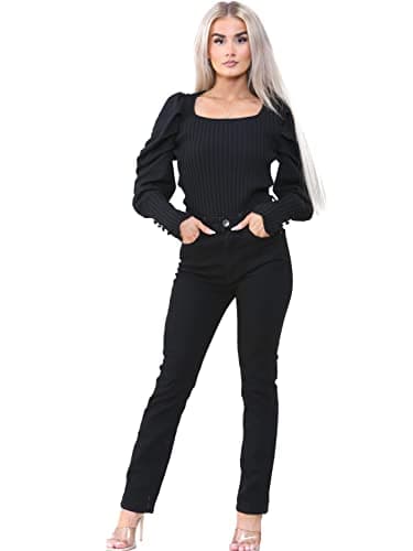 Image of 989Zé ENZO Womens High Waist Slim Straight Leg Jeans Stretch Cotton Denim Pants EZL423 Jeans Black 14