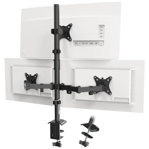 Image of PUTORSEN Triple Monitor Arm, 30.5 inch Tall pole Triple Monitor Stand for 3 x 13"-32" Screens,Height Adjustable,Max Load 19.8lbs Per Screen,2 Mounting Options, VESA 75x75/100x100, Black