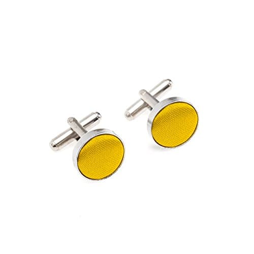 Image of Plain Satin Solid Colour Classic Silver Metal Cufflinks (Golden Yelow)
