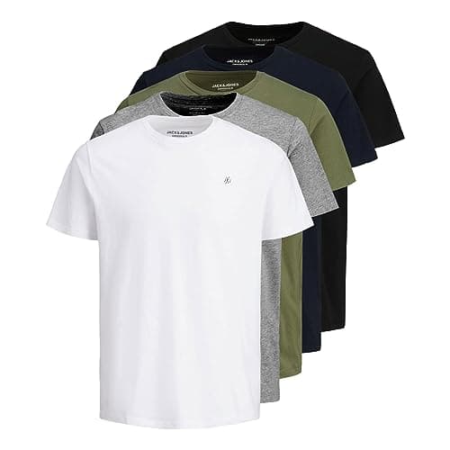 Image of JACK & JONES Mens Jorvester JXJ 5 Pack T-Shirt Multi M