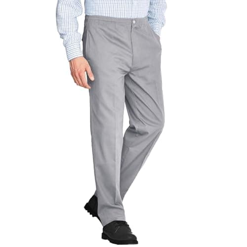 Image of Mens Elasticated Waist Rugby Trousers – Smart Workwear Bottom, Comfortable Stretch Fit, Drawstring Waist, Straight Leg, Casual & Formal Pants – (Grey 36/29)