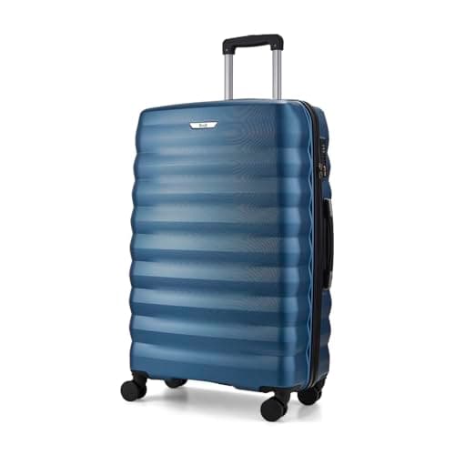 Image of Rock Berlin Large Hard Shell Hold Suitcase in Blue - 360 Swivel-Wheels, Hard-Wearing ABS, Telescopic Handle & Combination Lock - 77x50x28cm 87L