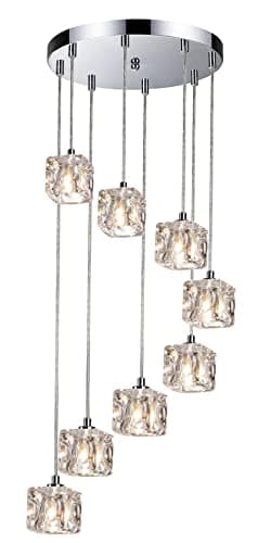 Image of Ice Cube Dingle Dangle 8 Light Ceiling Cluster Pendant with Chrome Backplate