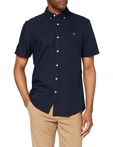 Image of Farah - Men's Shirt, Brewer Slim Fit, Organic Cotton, Indigo Oxford Shirt, Casual-Style Shirt, Navy, M