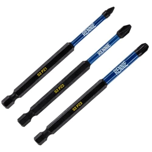 Image of 3 Pack x 90mm Long PZ1 PZ2 PZ3 Impact Screwdriver Driver Bits Set. Heavy Duty PoziDriv POZI NO.1 No.2 No.3 Magnetic Screwdriver Bit Set. Pozi Impact Driver Bits Pozidrive Screw Accessories