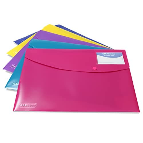 Image of Rapesco 0701 ECO Recycled ID Popper Wallets, A4, Assorted Bright Solid Colours, Pack of 5