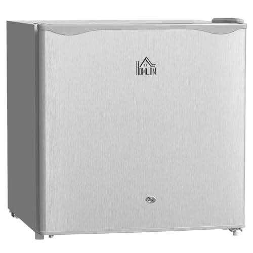 Image of HOMCOM 46 Litre Table Top Mini Fridge with Lock, Small Fridge with Ice Box, Reversible Door, Adjustable Temperature and Legs for Bedroom, Home, Office, Grey