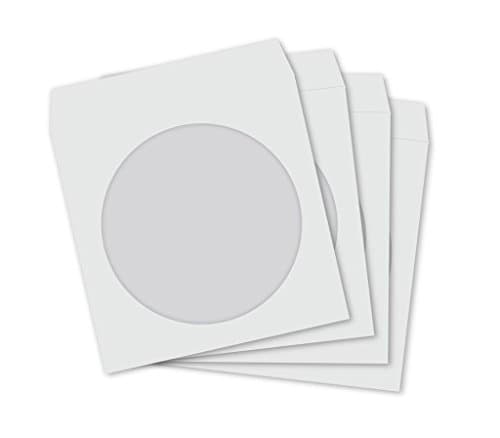 Image of 100 Paper CD/DVD Sleeves White Sleeve Cover CASE with Window & Flap Paper