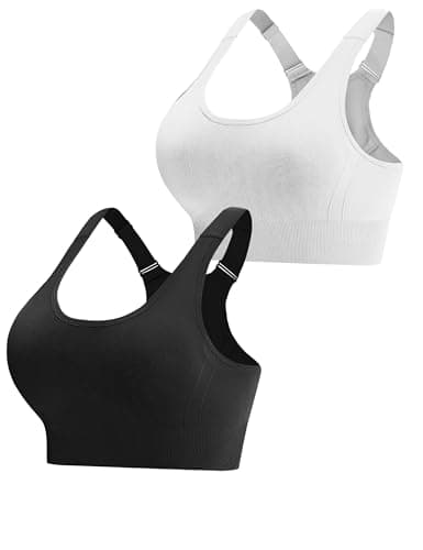 Image of Aseniza Sports Bras Women High Impact Shock Absorber Removable Padded Bra Plus Size for Ladies Gym Crop Top 2 Pack(Black+White-L)