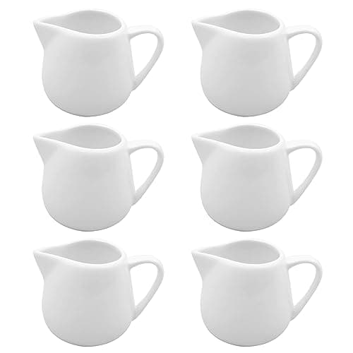 Image of Set of 6 Ceramic Milk Frothing Pitchers 130ml/4.4oz Elegant Porcelain Creamer Drip-Free Spout, Perfect for Coffee Creations Ceramic Milk Jug with Handle