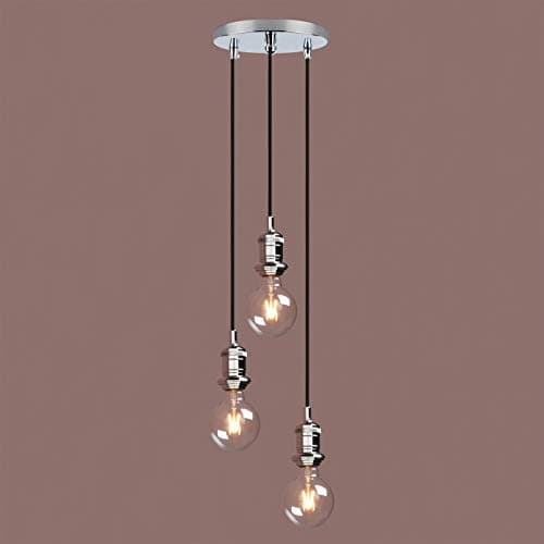 Image of Yosoan Lighting Industrial Vintage Cluster 3 Way Pendant Light Fittings, Loft Bar Hanging Pendant Ceiling Lights for Kitchen Island Living Room Bedroom Dining Room (Chrome)