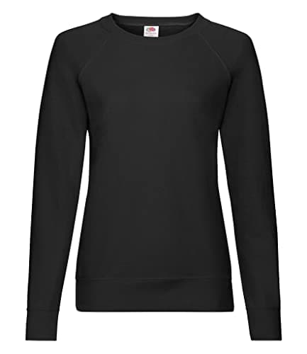 Image of FRUIT OF THE LOOM Women's Lightweight Raglan Sweat Lady-fit T Shirt, Black, S UK