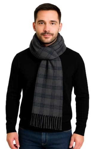 Image of Gaffer Men Scarf Wool Blend Soft Plaid Check Women Knit Neckwear 200×32 cm Long Winter Warm Neck Double Sided Scarves Unisex Charcoal - SR06 200cm x 32cm