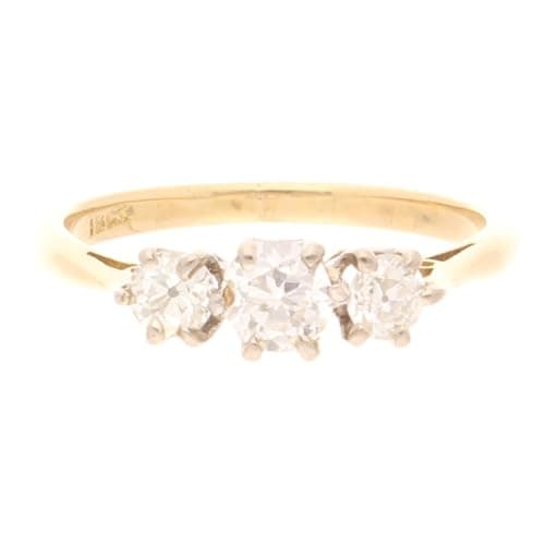 Image of Women's 18Carat Yellow Gold 0.50ct Diamond Three-Stone Ring (Size K) 12.5x4.5mm | Luxury Ladies Ring